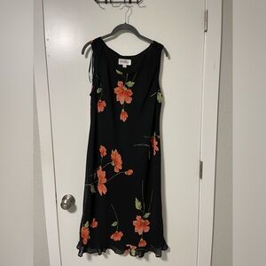 Studio I Black Midi Dress with Coral Floral Print